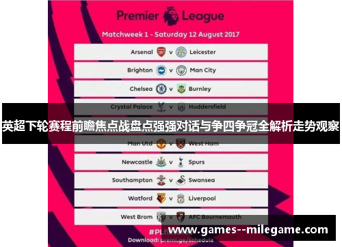 英超下轮赛程前瞻焦点战盘点强强对话与争四争冠全解析走势观察